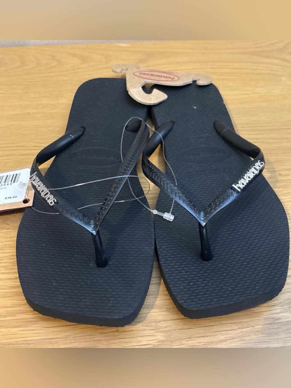 Havaianas Women’s Square Toe Slim Flip  Flops Sandals Black Sz US 9 10 NEW